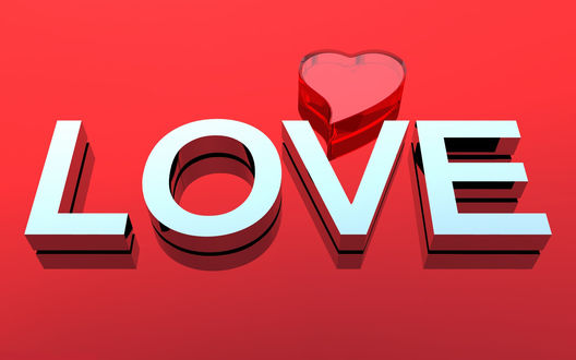 Обои на рабочий стол Надпись Love / Любовь на красном фоне с сердечком