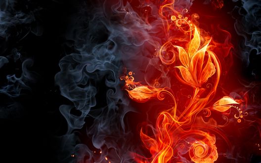 Обои на рабочий стол Огонь вместе с дымом создают витиеватый цветок