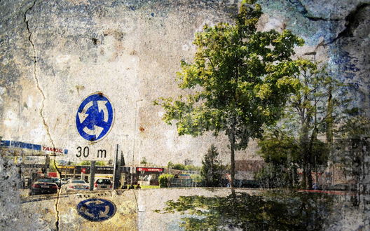 Обои на рабочий стол Дерево на фоне улицы и авто