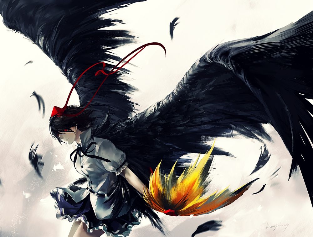 Обои для рабочего стола Шамеимари Ая / Shameimaru Aya из игры Тохо / Touhou отбросила в сторону жёлтый парик