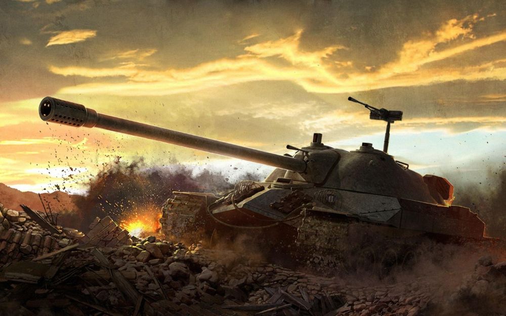 Обои для рабочего стола Тяжёлый танк ИС-7, СССР на фоне неба, из игры World Of Tanks / Мир танков