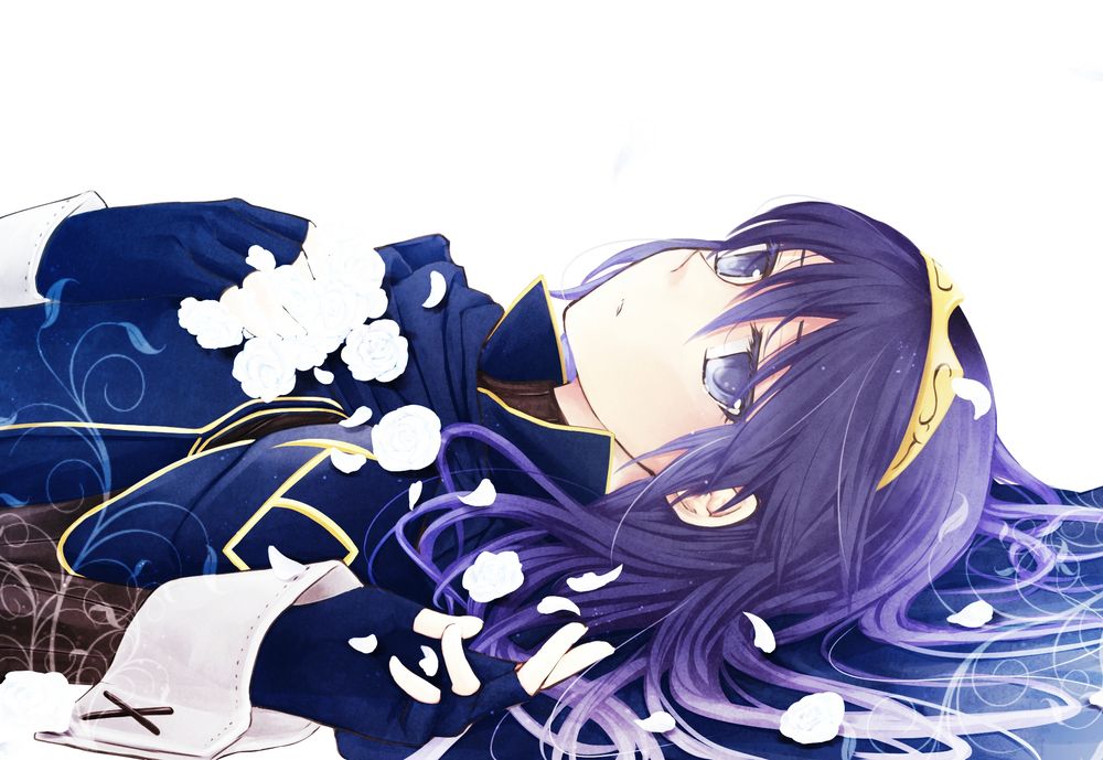 Обои для рабочего стола Люцина / Lucina из игры Fire Emblem: Kakusei лежит в цветах
