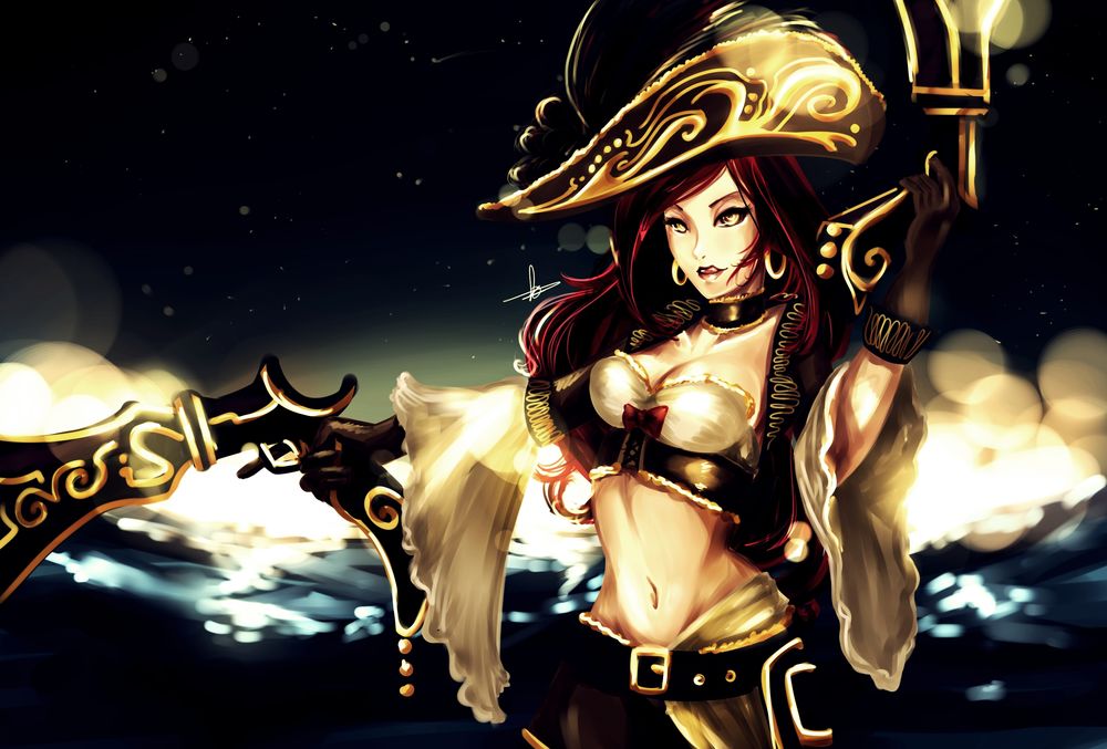 Обои для рабочего стола Мисс Фортуна / Miss Fortune из игры Лига Легенд / League of Legends с пистолетами в руках