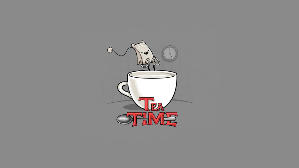 Обои для рабочего стола Заварочный пакетик прыгает в кружку, Tea Time / Время чаепития