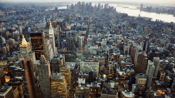 Обои на рабочий стол Вид на Нью-Йорк / NewYork с эффектом тилт шифт / tilt shift