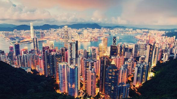 Обои на рабочий стол Гонконг / Hong Kong вечером