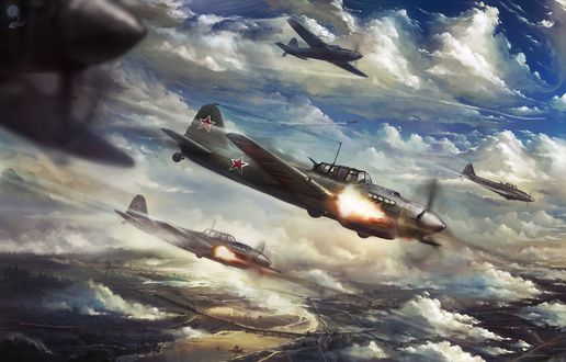 Обои на рабочий стол Ил-2 стреляют в небе