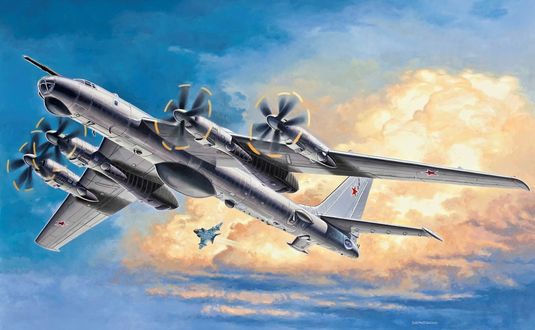 Обои на рабочий стол Самолет Ty-95 в небе