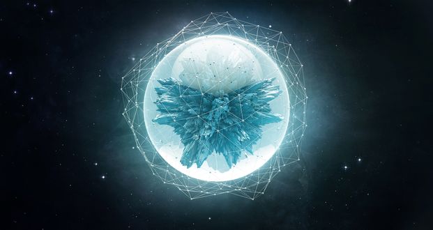 Обои на рабочий стол Голубая сфера на черном фоне космоса
