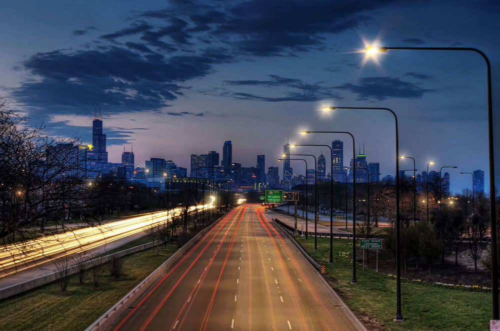 Обои для рабочего стола Ночная трасса в Чикаго, США / Chicago, USA
