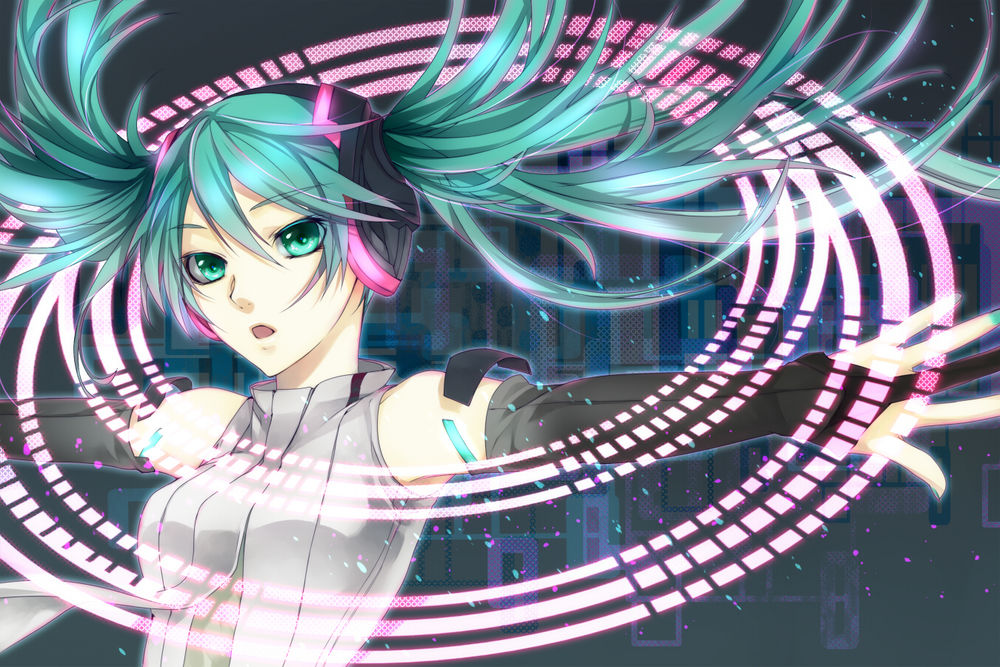 Обои для рабочего стола Vocaloid Hatsune Miku / Вокалоид Хацунэ Мику, арт мангаки Аошики / art by Aoshiki