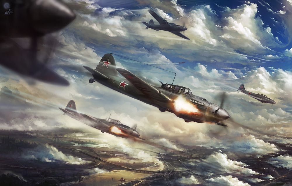 Обои для рабочего стола Ил-2 стреляют в небе