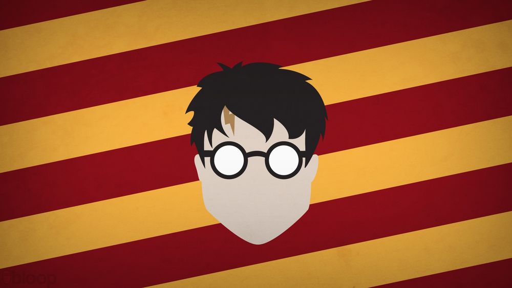 Обои для рабочего стола Гарри Поттер / Harry Potter на полосатом красно-желтом фоне