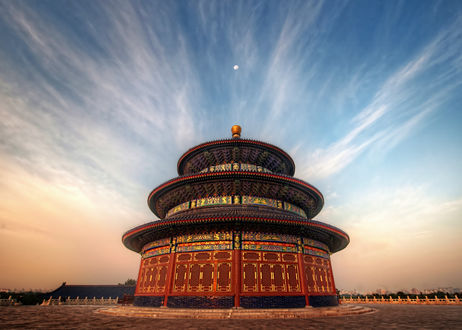 Обои на рабочий стол Храм неба в Пекине / Beijing, Китай / China под полной луной