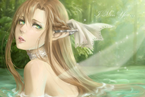 Обои на рабочий стол Плачущая Асуна Юки / Yuuki Asuna в воде, арт по аниме Искусство Меча Онлайн / Sword Art Online (I Miss You... / Я скучаю по тебе...)