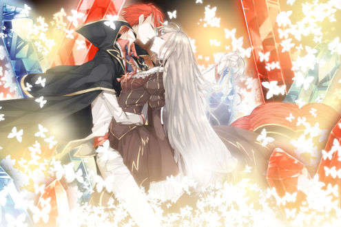 Обои на рабочий стол Беатриче / Beatrice и Баттлер Уширомия / Battler Ushiromiya из аниме ''Umineko no Naku Koro ni'' / ''Когда плачут чайки''