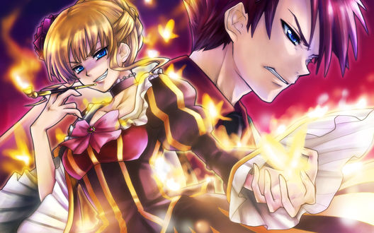 Обои на рабочий стол Беатриче / Beatrice и Баттлер Уширомия / Battler Ushiromia из аниме ''Когда плачут чайки'' / ''Umineko no Naku Koro ni''