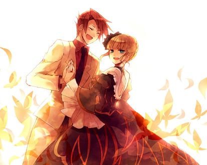 Обои на рабочий стол Беатриче / Beatrice и Баттлер Уширомия / Battler Ushiromia из аниме ''Когда плачут чайки'' / ''Umineko no Naku Koro ni''