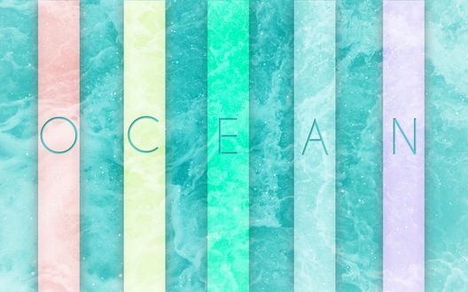 Обои на рабочий стол Надпись Ocean / Океан на разноцветных полосках