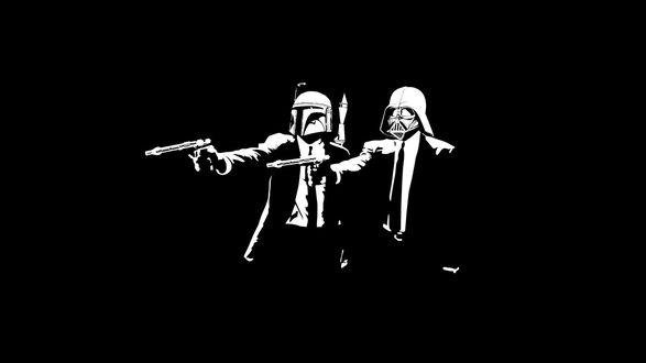 Обои на рабочий стол Мужчины в костюмах и с пистолетами (''Star Wars - Pulp Fiction'' / ''Звездные войны - Криминальное чтиво'')