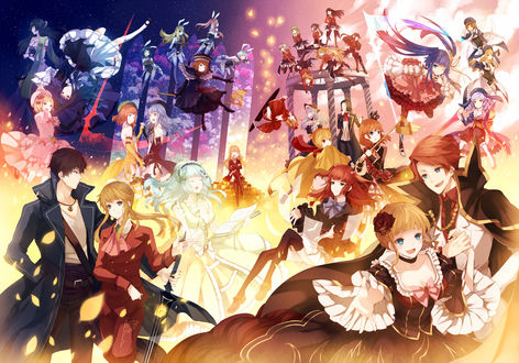 Обои на рабочий стол Персонажи аниме 'Когда плачут чайки' / 'Umineko no Naku Koro ni' с золотыми бабочками