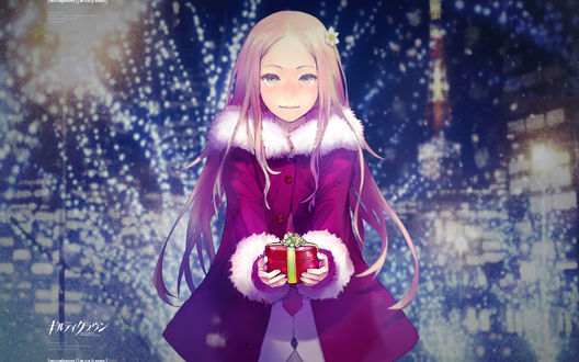 Обои на рабочий стол Мана / Mana держит в руках подарок из аниме Guilty Crown / Венец Вины
