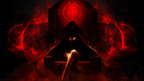 Обои на рабочий стол Empress of Time Kaileena / Императрица Времени Кайлина из игры Принц Персии: Воин Внутри / Prince of Persia: Warrior Within восседает на троне