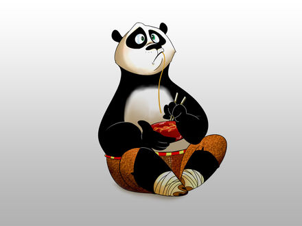 Обои на рабочий стол Панда ест спагетти (мультфильм Кунг-фу Панда / Kung Fu Panda)