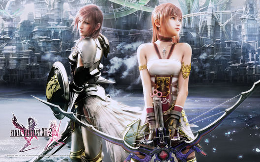Обои на рабочий стол Молния / Lightning и Serah / Сера из игры Последняя фантазия 13-2 / Final Fantasy XIII-2