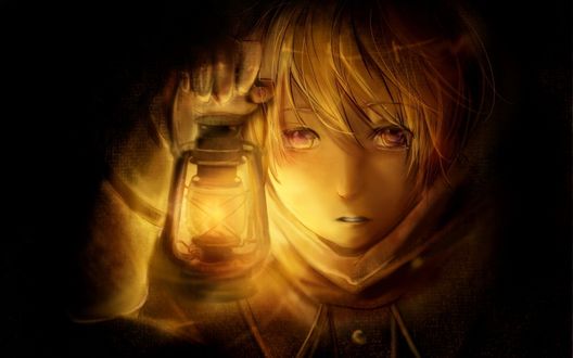 Обои на рабочий стол Иван Брагинский - Россия-кун / Russia-kun из аниме Хеталия / Hetalia с керасиновой лампой в темноте