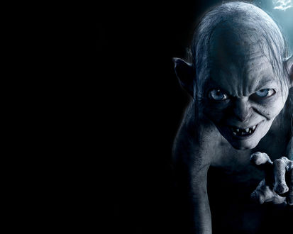 Обои на рабочий стол Голлум из кинофильма Властелин колец / The Lord of the Rings на черном фоне