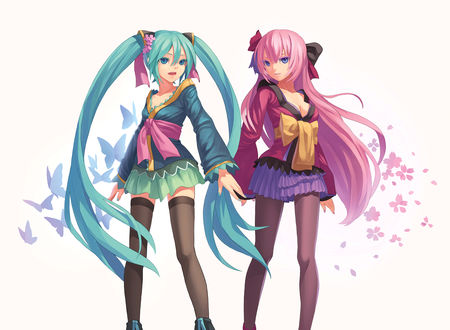 Обои на рабочий стол Вокалоиды Хастуне Мику / Vocaloid Miku Hatsune и Мегурине Лука / Megurine Luka