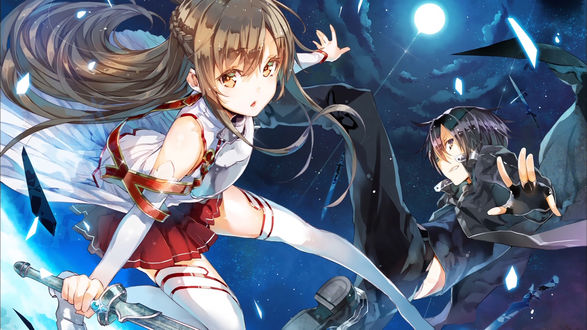 Обои на рабочий стол Юки Асуна / Yuuki Asuna и Киригай Казуто / Kirigay Kazuto из аниме Мастера меча онлайн / Sword Art Online
