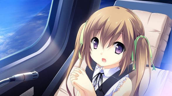 Обои на рабочий стол Kazato Asa / Аса Казато в самолете, из игры Kono Oozora ni, Tsubasa wo Hirogete