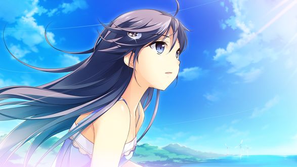 Обои на рабочий стол Misagi Isuka / Исука Мисаги на фоне голубого неба, из игры Kono Oozora ni, Tsubasa wo Hirogete