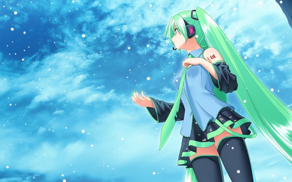 Обои для рабочего стола Vocaloid / Вокалоид, Hatsune miku / Хатсуни Мику смотрит на голубое небо