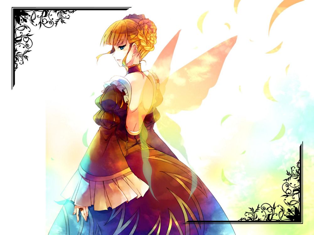 Обои для рабочего стола Беатриче / Beatrice из аниме 'Когда плачут чайки' / 'Umineko no Naku Koro ni' с крыльями за спиной