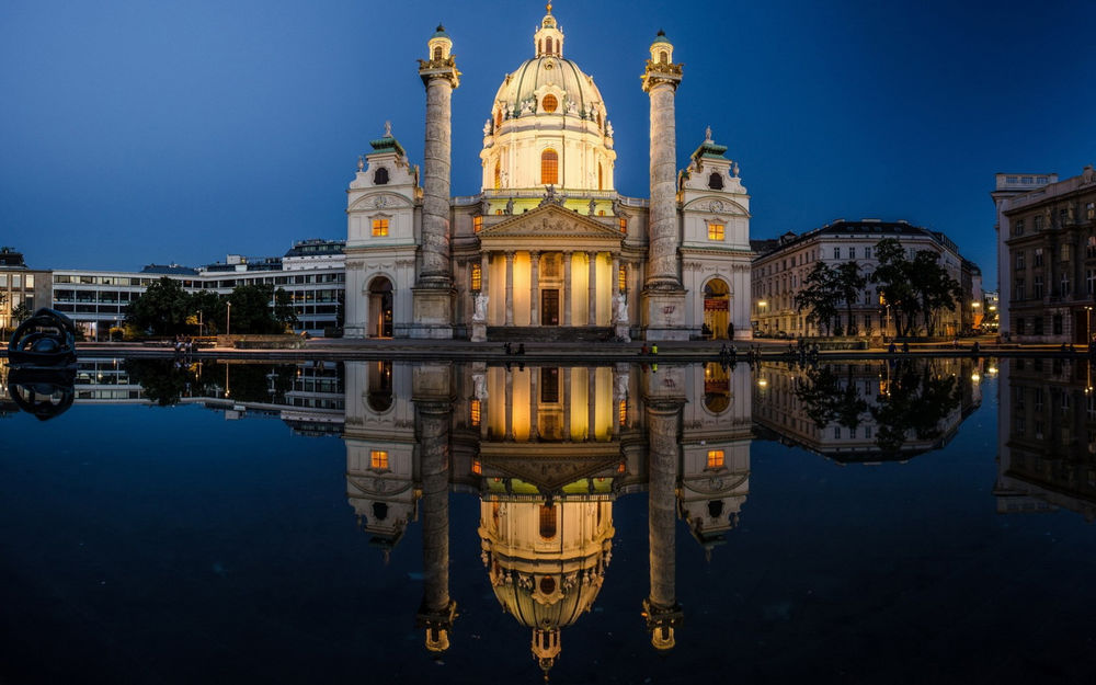 Обои для рабочего стола Церковь св. Карла Борромея, Карлскирхе / Karlskirche, Vienna, Austria / Вена, Австрия