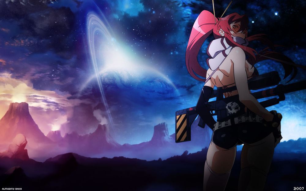 Обои для рабочего стола Йоко Оно / Yoko Ono на фоне ночного неба из аниме ''Tengen Toppa Gurren-Lagann'' / ''Гуррен-Лаганн'' ( Almighty - Baka, 2007)