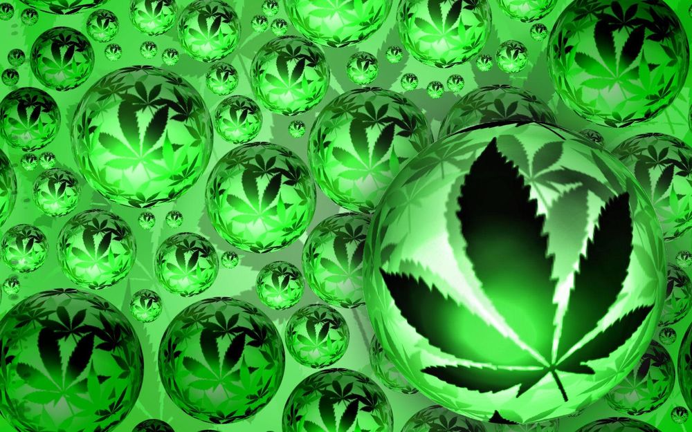 Обои для рабочего стола Листья марихуаны в зеленых шариках