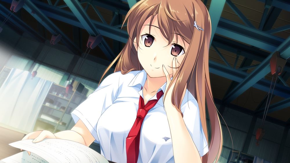 Обои для рабочего стола Mochizuki Amane читает книгу, из игры Kono Oozora ni, Tsubasa wo Hirogete