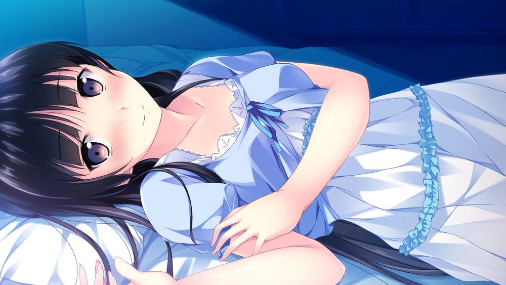 Обои для рабочего стола Habane Kotori / Котори Хабане лежит на кровати, из игры Kono Oozora ni, Tsubasa wo Hirogete
