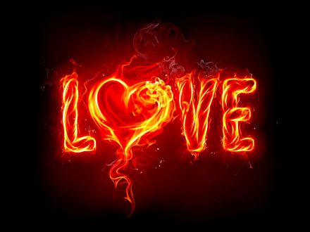 Обои на рабочий стол Огненная надпись LOVE