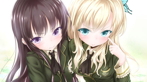 Обои на рабочий стол Ёдзора Микадзуки / Yozora Mikazuki и Сэна Касивадзаки / Sena Kashiwazaki обнимаются, из аниме У меня мало друзей / Boku wa Tomodachi ga Sukuna