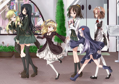 Обои на рабочий стол Сэна Касивадзаки / Sena Kashiwazaki, Ёдзора Микадзуки / Yozora Mikazuki, Кобато Хасэгава / Kobato Hasegawa, Рика Сигума / Rika Shiguma, Мария Такаяма / Maria Takayama и Юкимура Кусуноки / Yukimura Kusunoki из аниме У меня мало друзей / Boku wa Tomodachi g