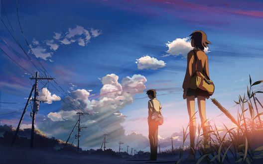 Обои на рабочий стол Такаки Тоно / Takaki Tono и Канаэ Сумида / Kanae Sumida из аниме Пять сантиметров в секунду / Byousoku 5 Centimeter / 5 Centimeters per Second
