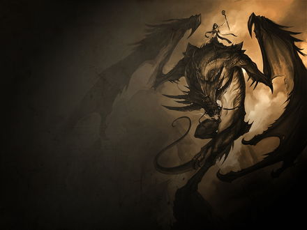 Обои на рабочий стол Всадница с посохом верхом на драконе