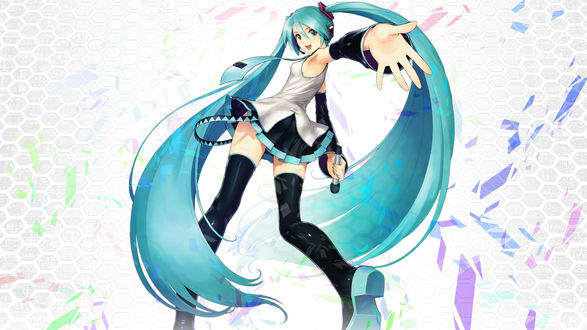 Обои на рабочий стол Vocaloid Hatsune Miku / Вокалоид Хатсуне Мику с микрофоном в руке