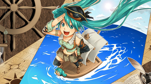 Обои на рабочий стол Captain Vocaloid Hatsune Miku / Капитан Вокалоид Хатсуне Мику