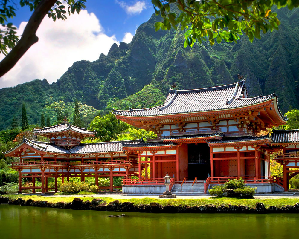 Обои для рабочего стола Храм Бедо-ин / Byodo-In Temple в Оаху, Гавайи, США / Oahu, Hawaii, USA